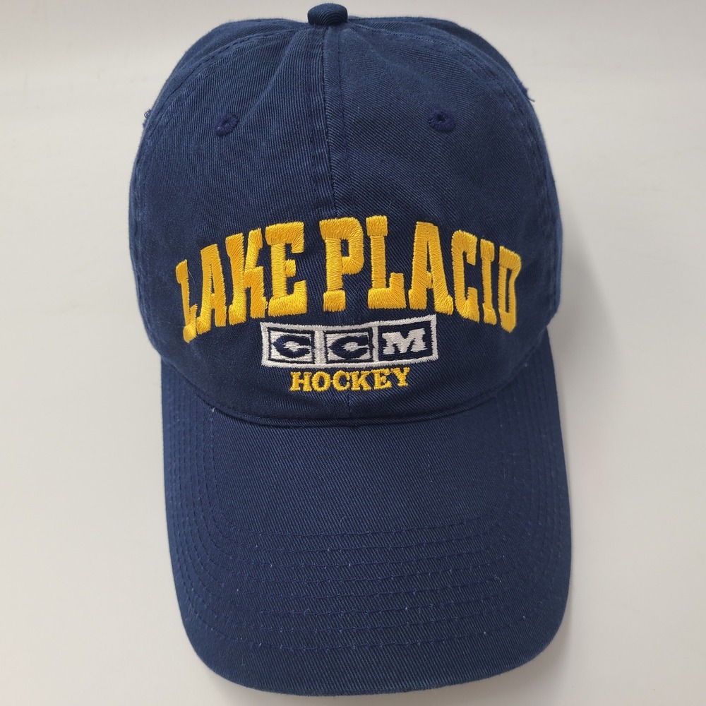 Lake Placid‎ Hat Adjustable CCM Blue Yellow Hockey Team Logo Casual Cotton Men